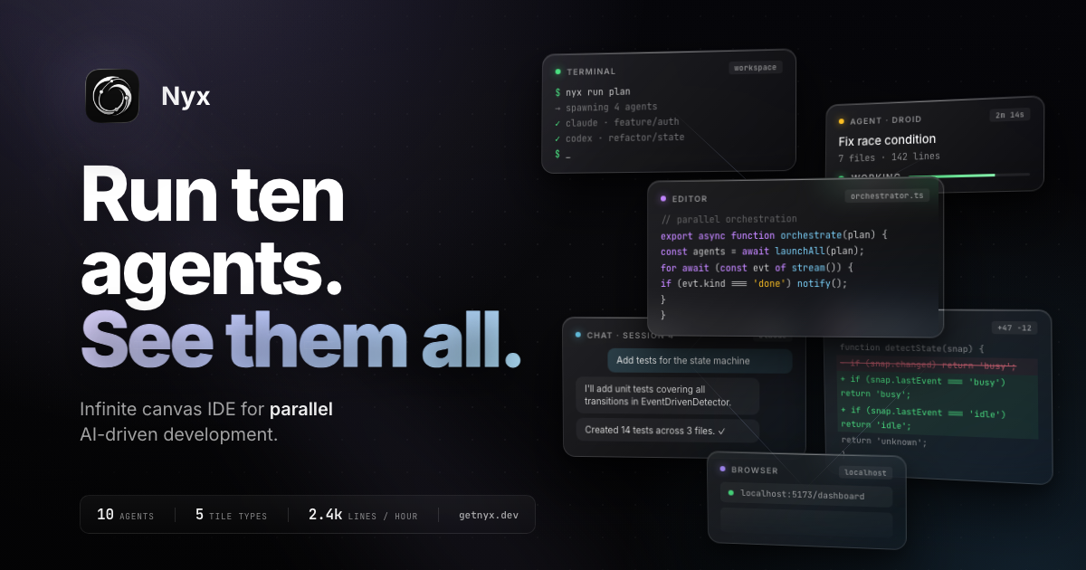 Nyx — The mission control for AI coding agents.